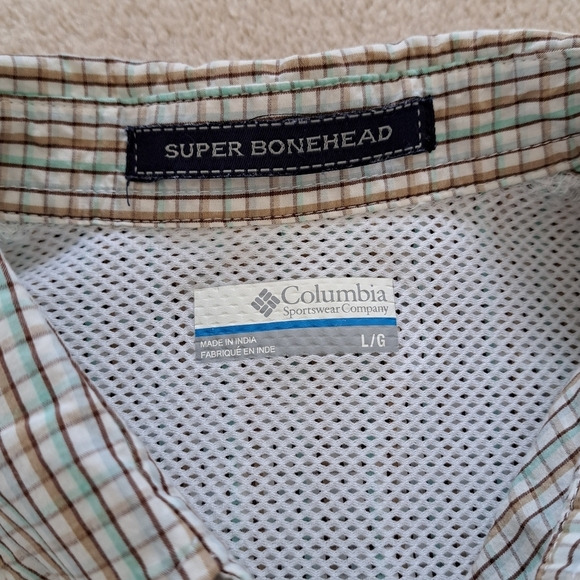 Columbia Sportswear PFG Shirt Men's Large White Tan Green Check Fishing Gear - Picture 5 of 14